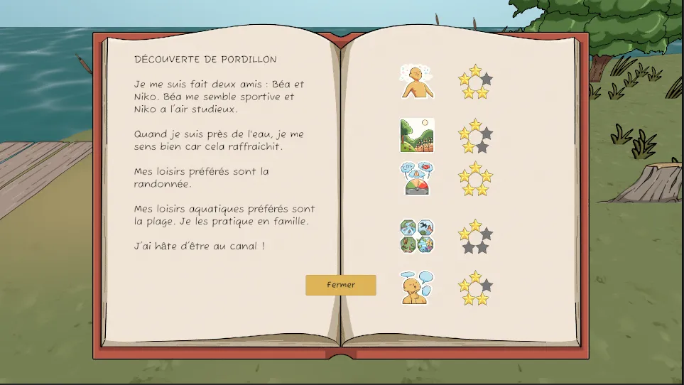 Capture d'écran du jeu Miroirs présentant une fiche de découverte